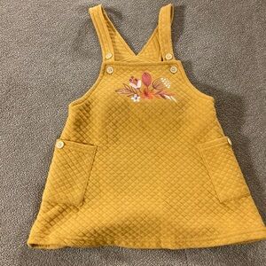 Catherine Malandrino Mustard Quilted Pinafore Dress with Floral Embroidery